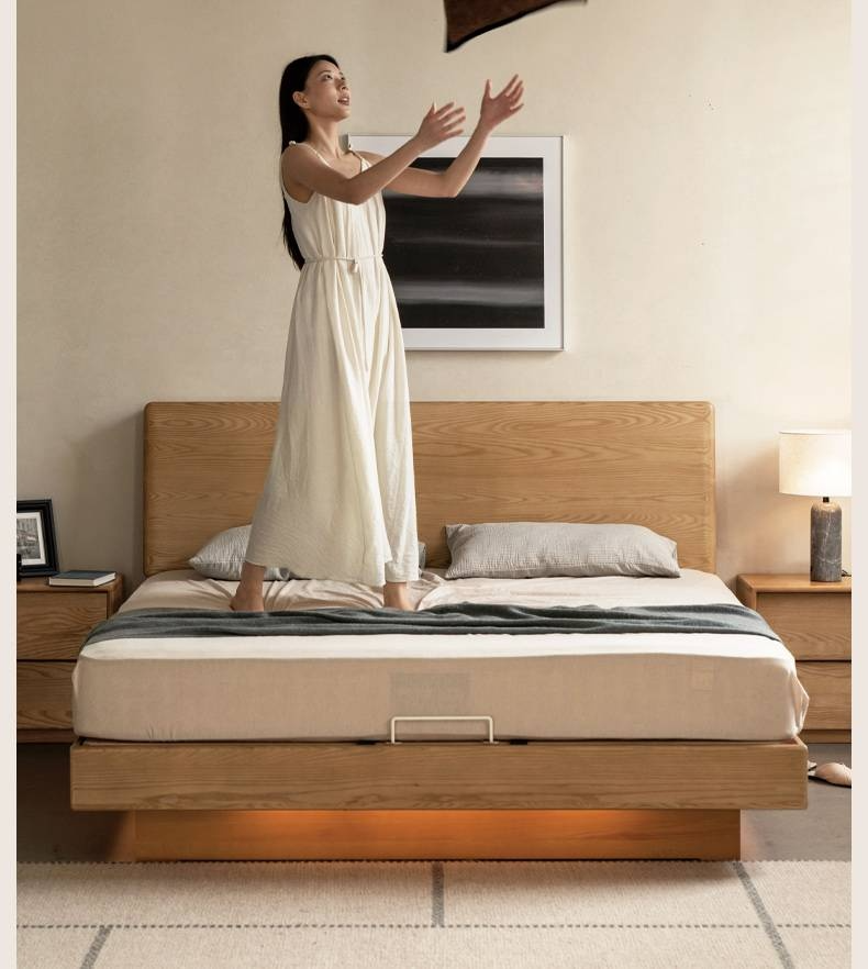 Ash Solid Wood Electric Storage Box Bed — Modern Minimalist Design