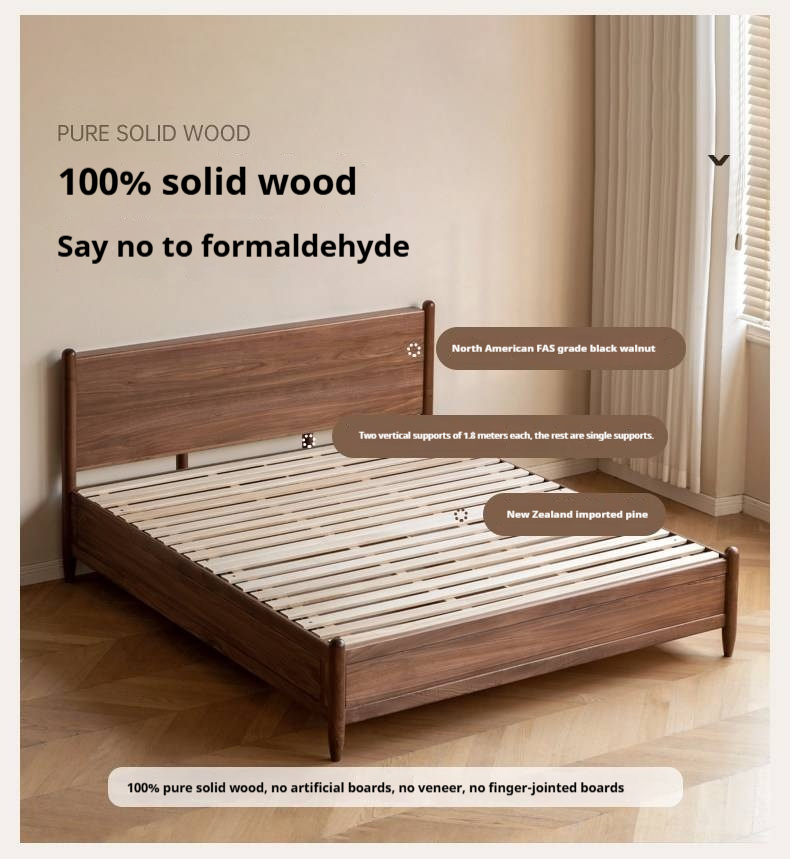 Black Walnut Solid Wood Adjustable Storage Bed with Flat Panel Headboard