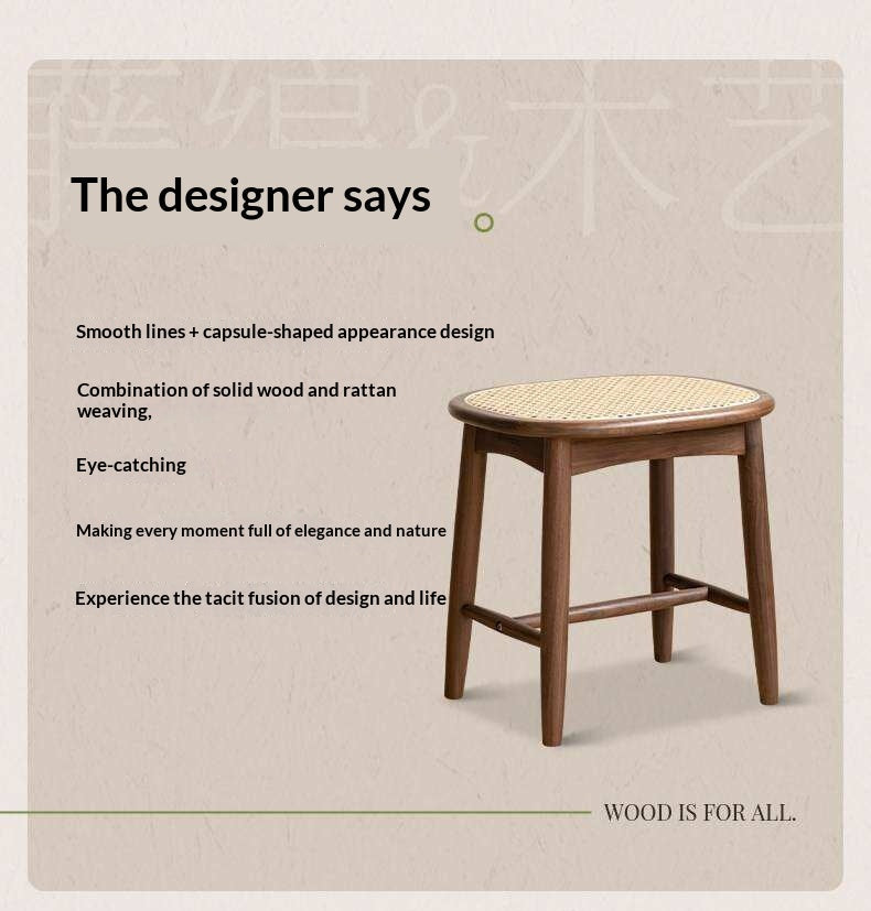 Black Walnut, Oak Solid Wood Modern Makeup Stool