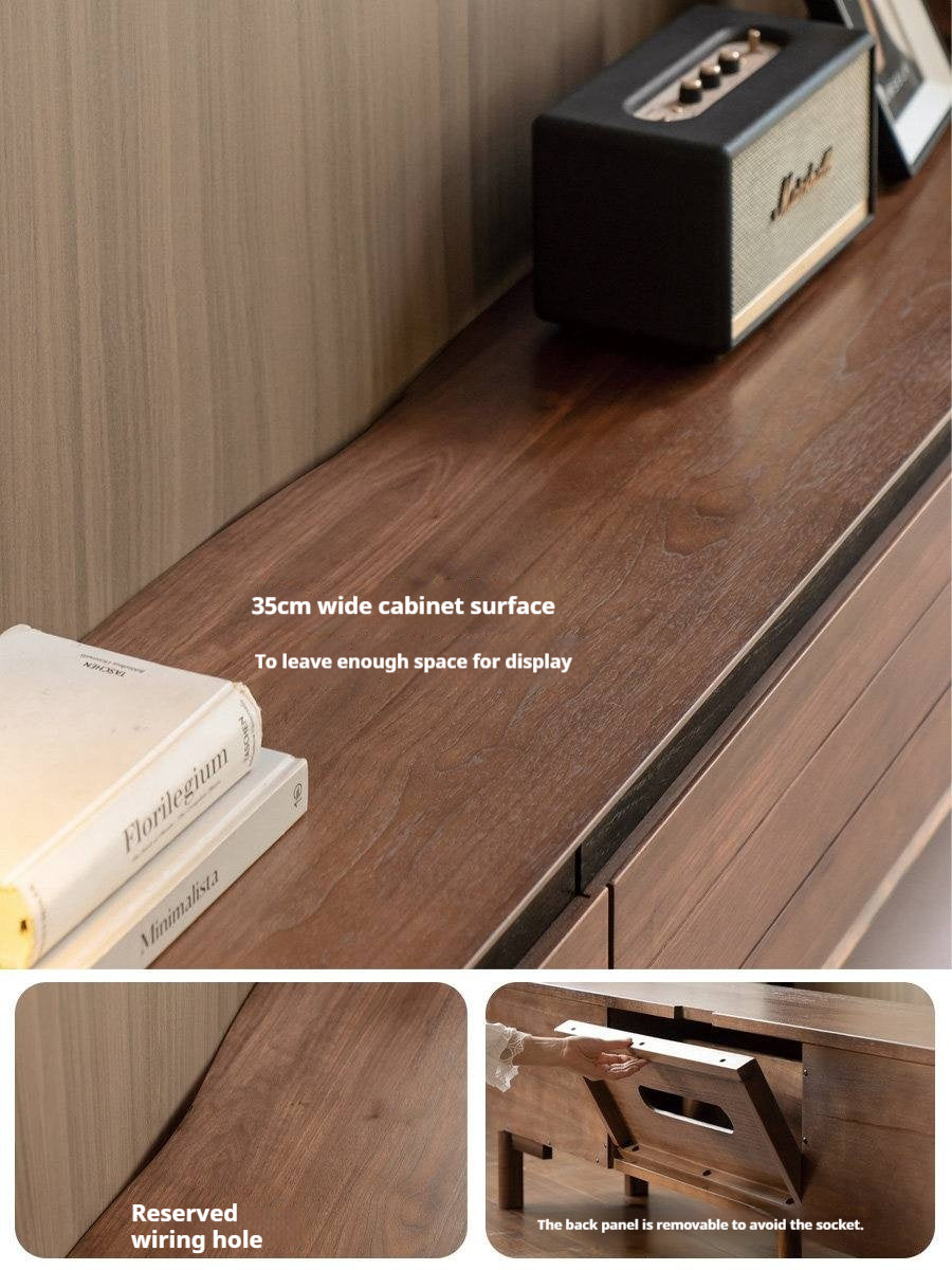 Black Walnut, Oak Solid Wood Floor Modern TV Cabinet.