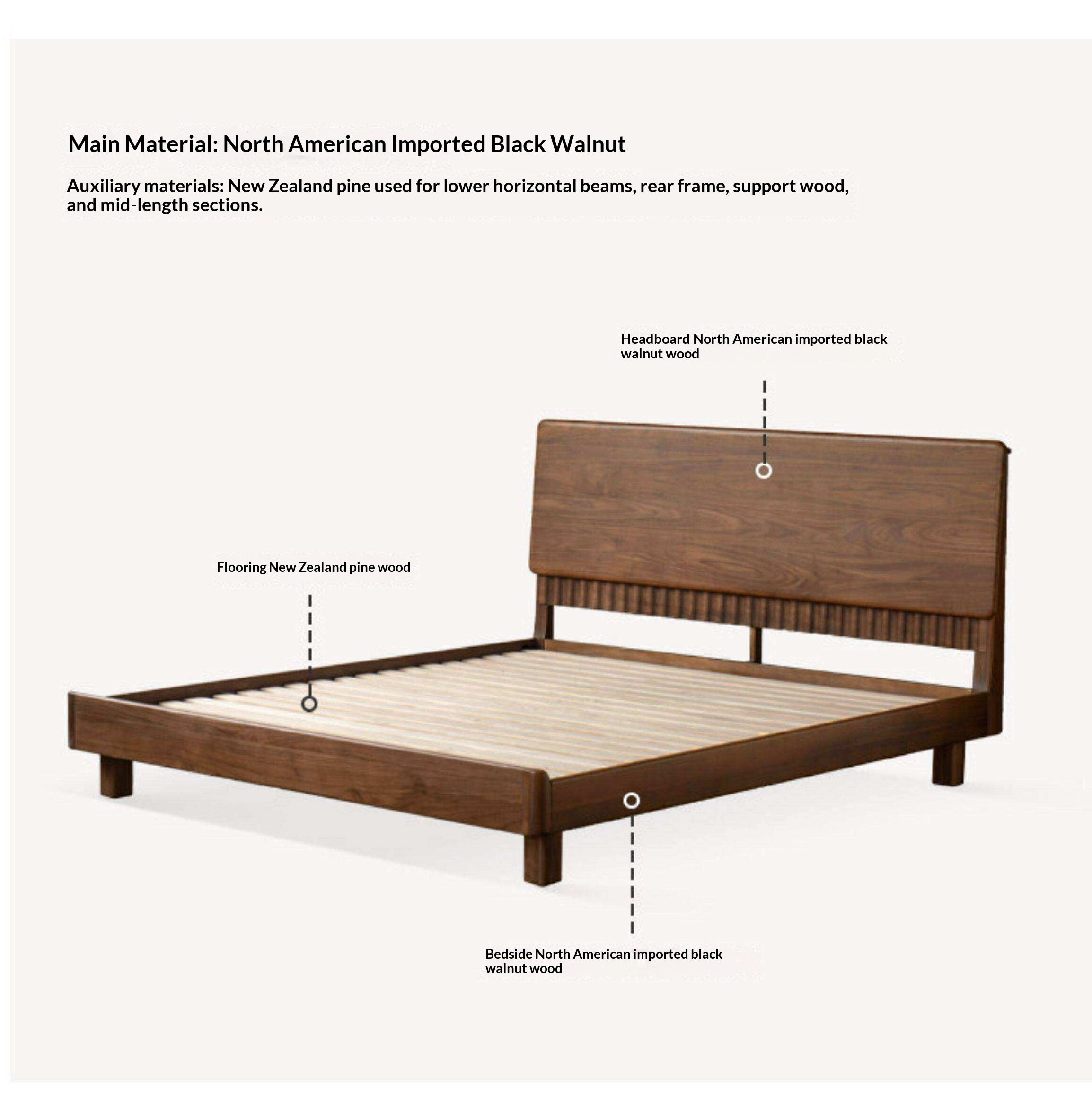 Black Walnut Solid Wood Bed with Italian Light Luxury Design
