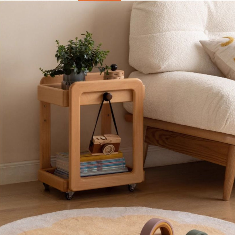 Beech, Rubber Solid Wood Children's Under-the-Table Mobile Modern Storage Rack
