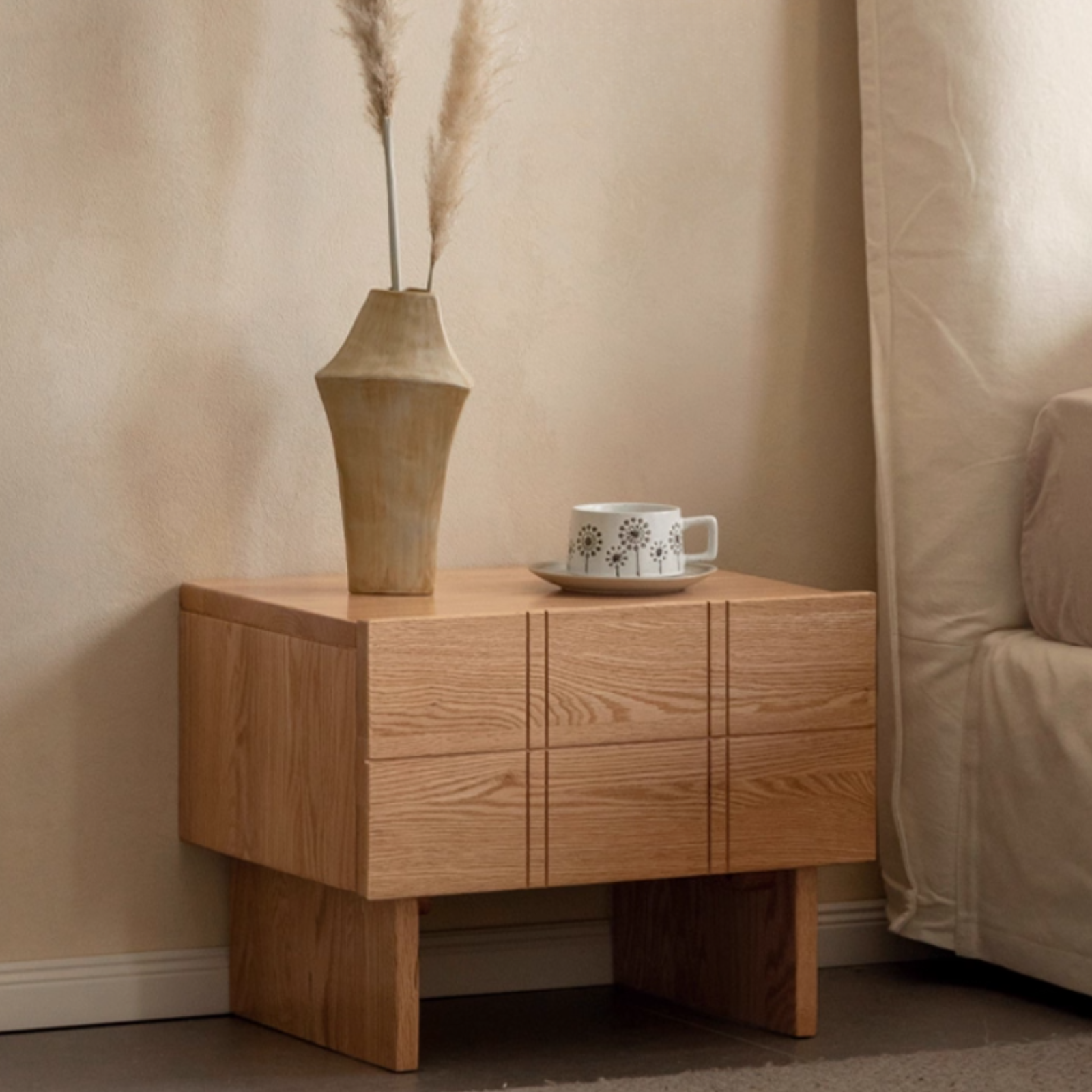 Oak, Black Walnut Solid Wood Wabi Sabi  Nightstand