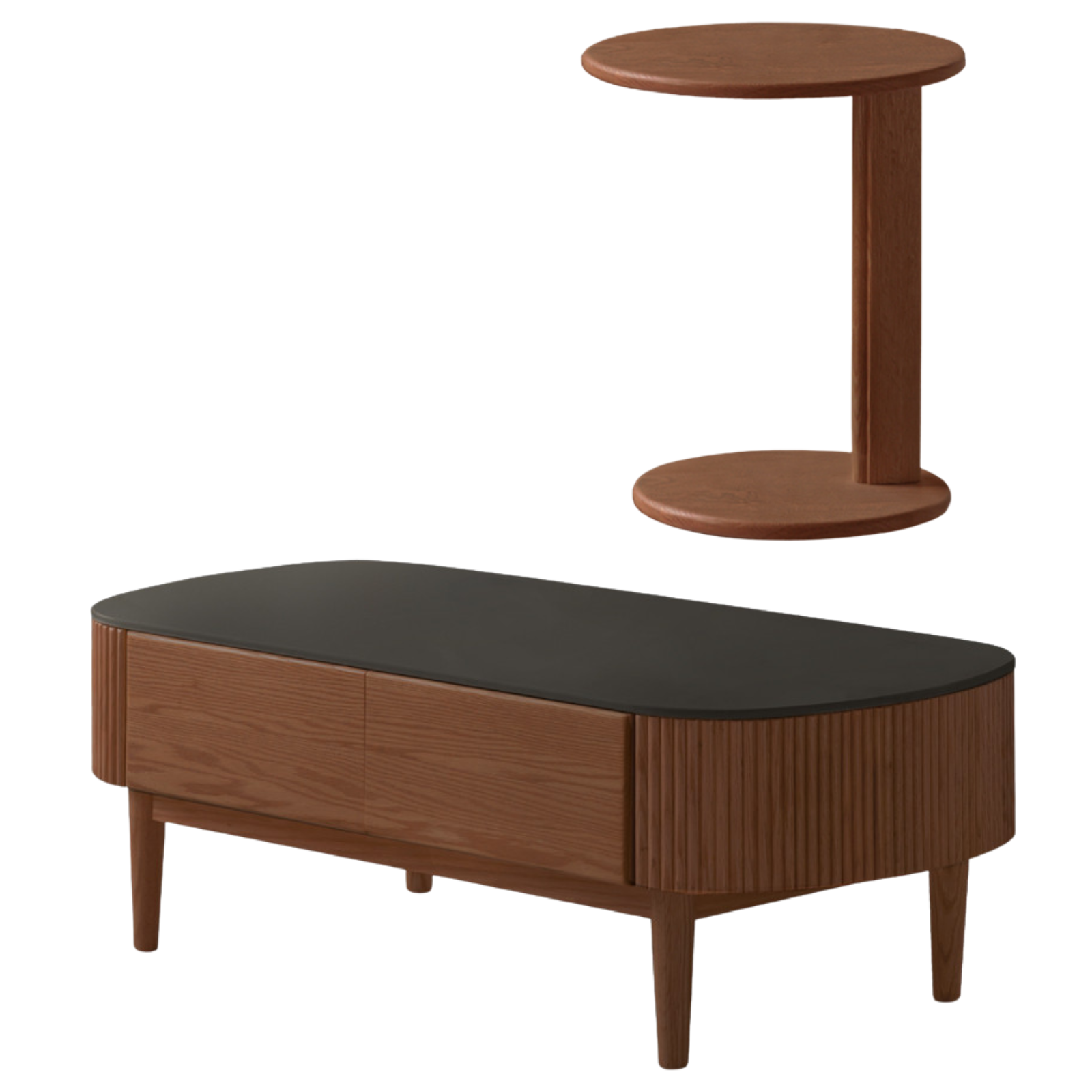 Oak Solid Wood Slate Modern Log Coffee Table