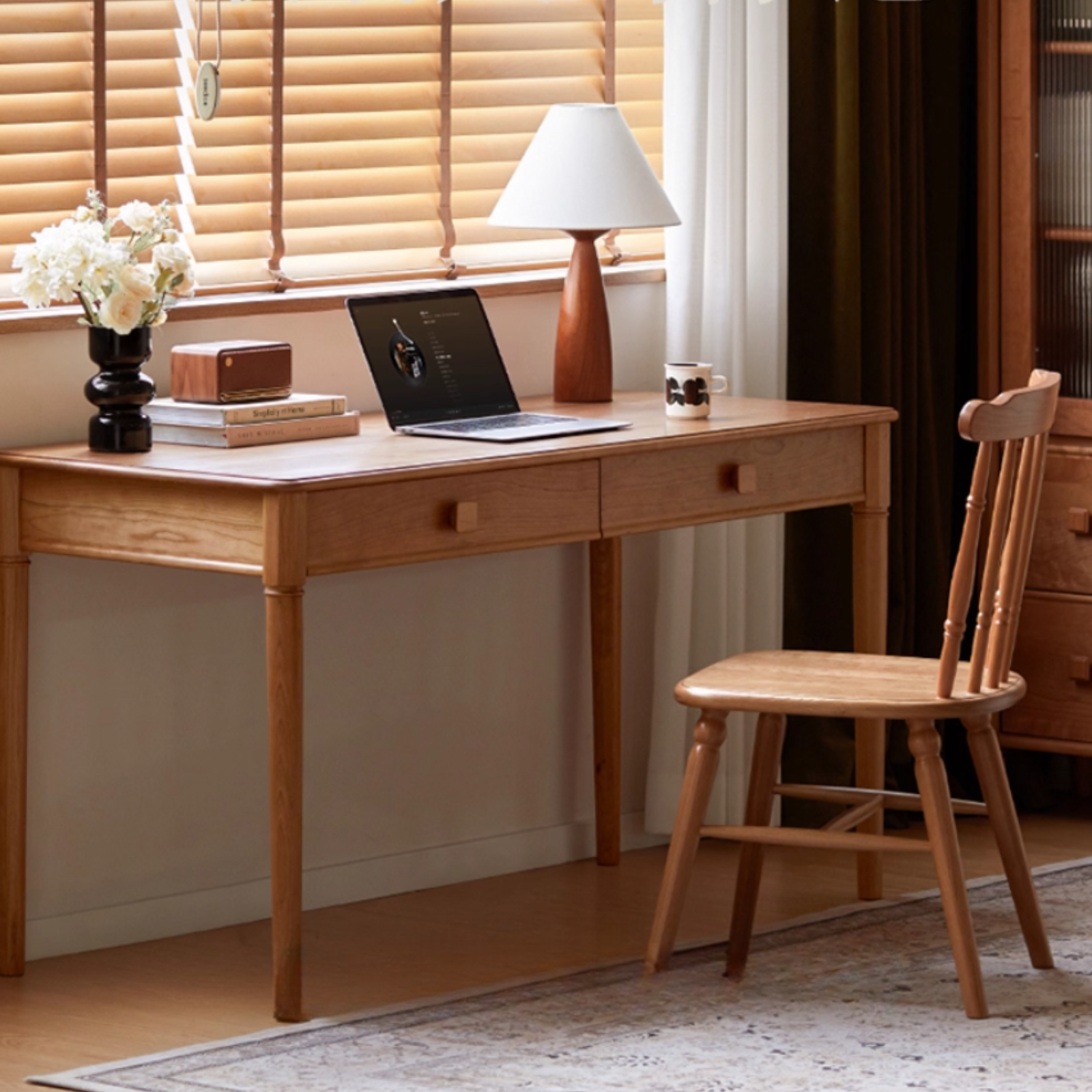 Cherry Solid Wood Antique Style Retro Drawer Desk