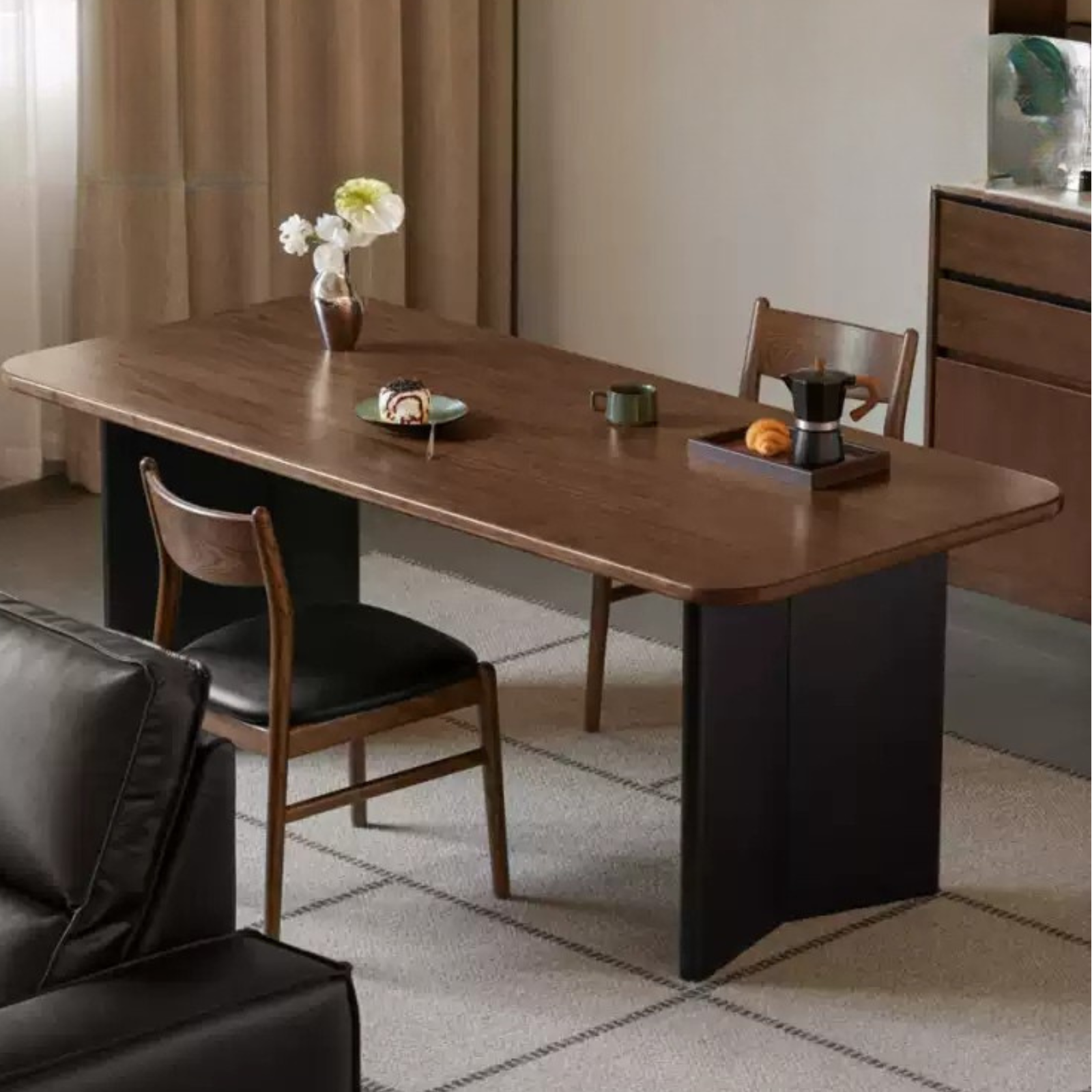 Black Walnut Solid Wood Dining Table with Italian Light Luxury Design