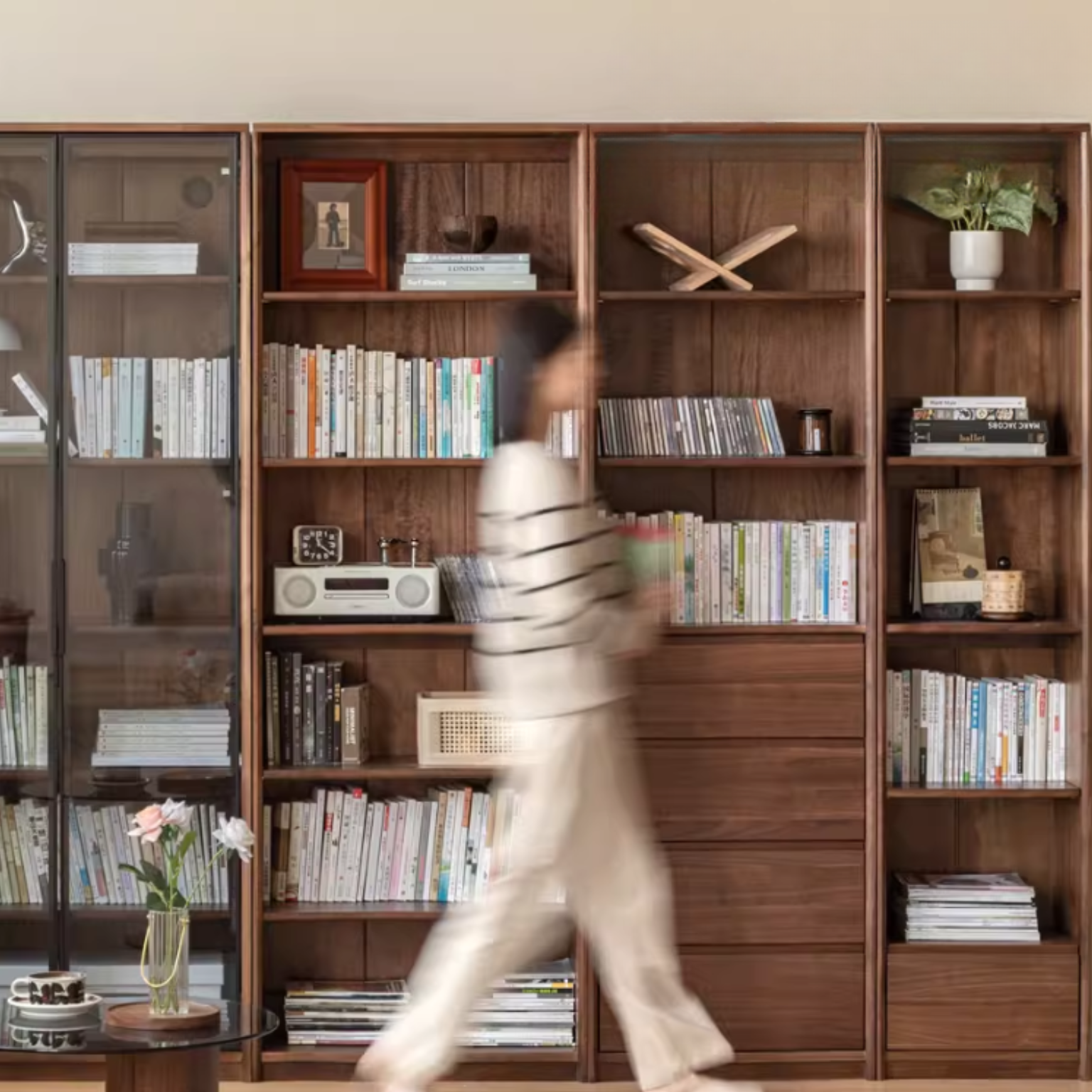 Black Walnut, Golden Sandalwood Solid Wood Bookshelf