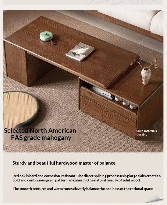 Oak Solid Wood Extendable Coffee Table with Storage
