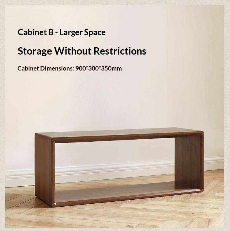 Black Walnut, Oak Solid Wood Small Combination Bookcase.