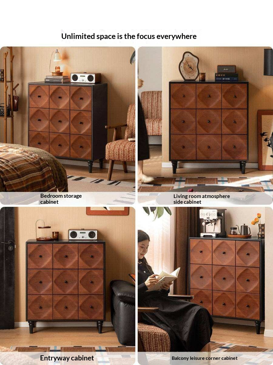 Rubberwood Solid 9-Drawer Dresser, Mid Century Bedroom Storage Cabinet