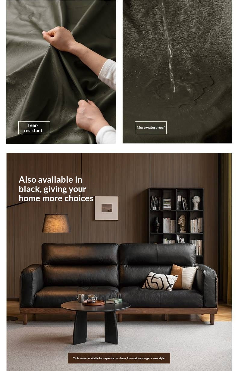 Black Walnut, Ash,  Sandalwood Solid Wood Genuine Leather, fabrics Sofa with High-Back Design
