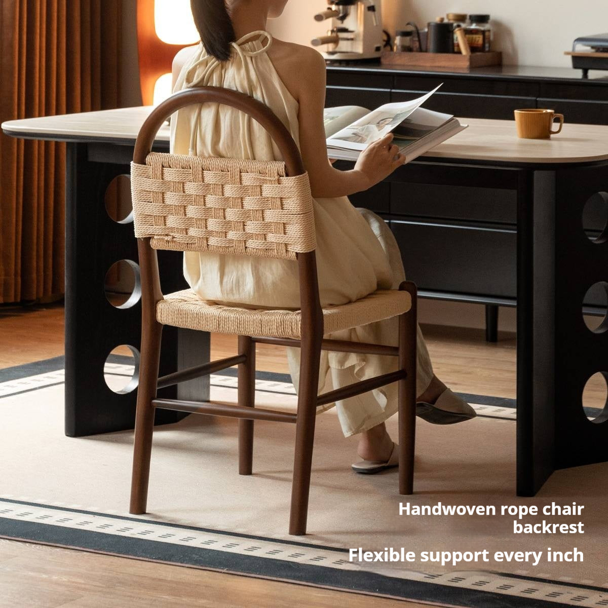 4pcs Solid RubberWood Dining Braided Chair Retro Vintage Style