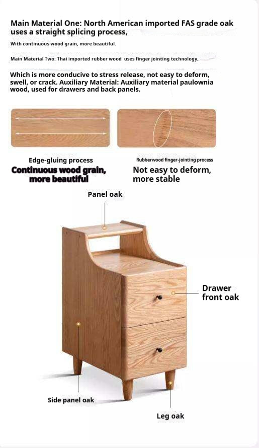 Oak, Ash Solid Wood, Solid Rubberwood Nightstand.