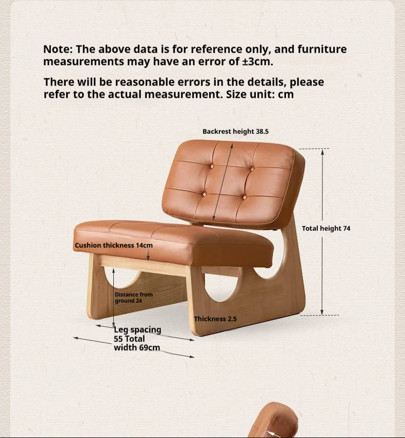 Ash Solid Wood Genuine Leather Accent Chair, Vintage Style Lounge Chair