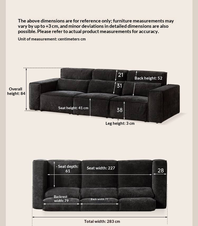 Chenille Tofu Block Sofa – Modern Casual Fully Removable Washable
