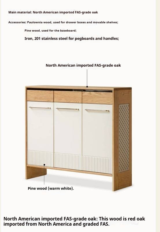 Oak Solid Wood Large Capacity Shoe Storage Cabinet with Fluted Panel Doors and Adjustable Shelves