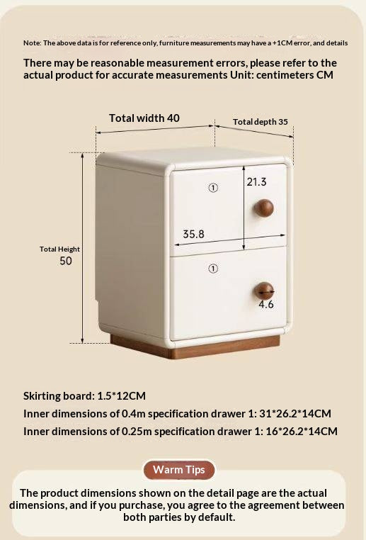 Solid Rubberwood Cream Style Narrow Nightstand