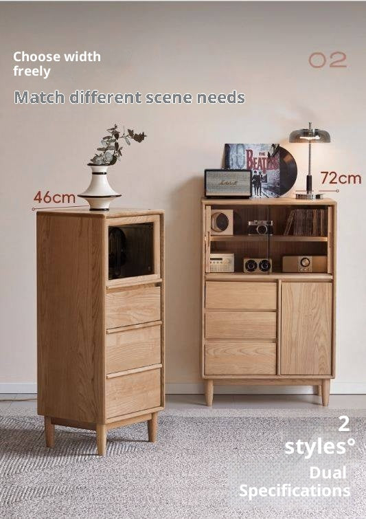 Ash Solid Wood Modern Minimalist Side Cabinet with Light.