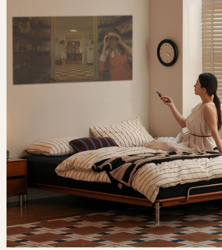 Poplar Solid Wood Platform Bed — No Headboard, Vintage Bauhaus Edge Style