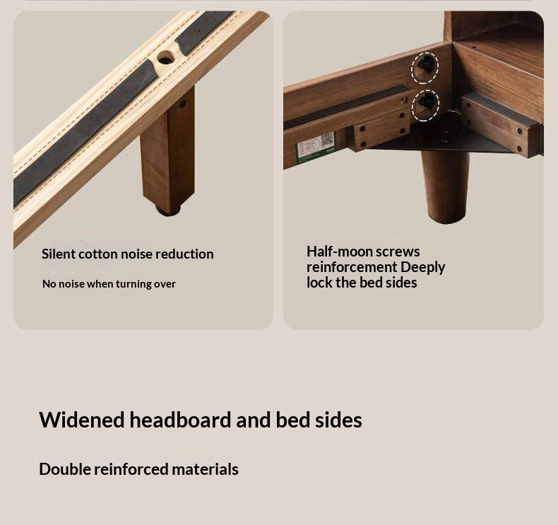 Rubberwood Solid Wood Bed with Oversized Soft Pillow Headboard