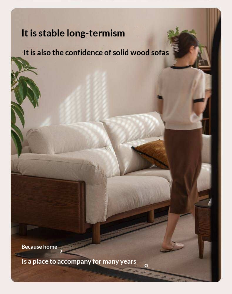 Black Walnut, Oak Solid Wood Sofa Genuine Leather, fabrics