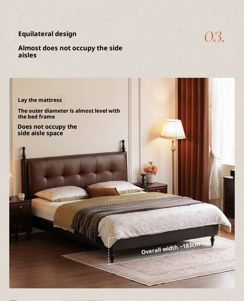 Luxury Genuine Leather Soft Backrest Bed, American Retro Style