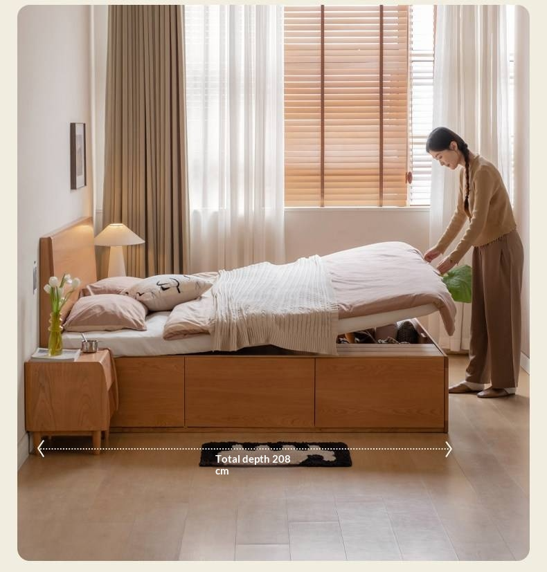 Cherry Solid Wood Storage Bed with Side Storage Drawers