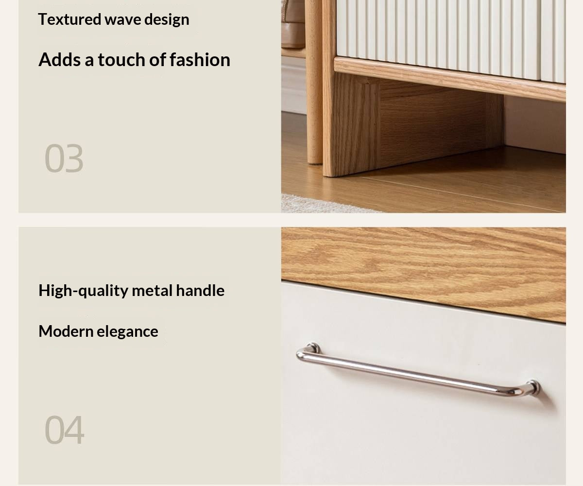 Oak Solid Wood Large Capacity Shoe Storage Cabinet with Fluted Panel Doors and Adjustable Shelves