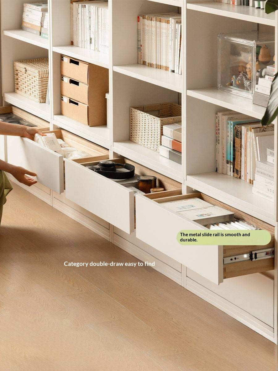Solid Rubberwood Bookshelf Wall-To-Ceiling Shelf White Cream Style