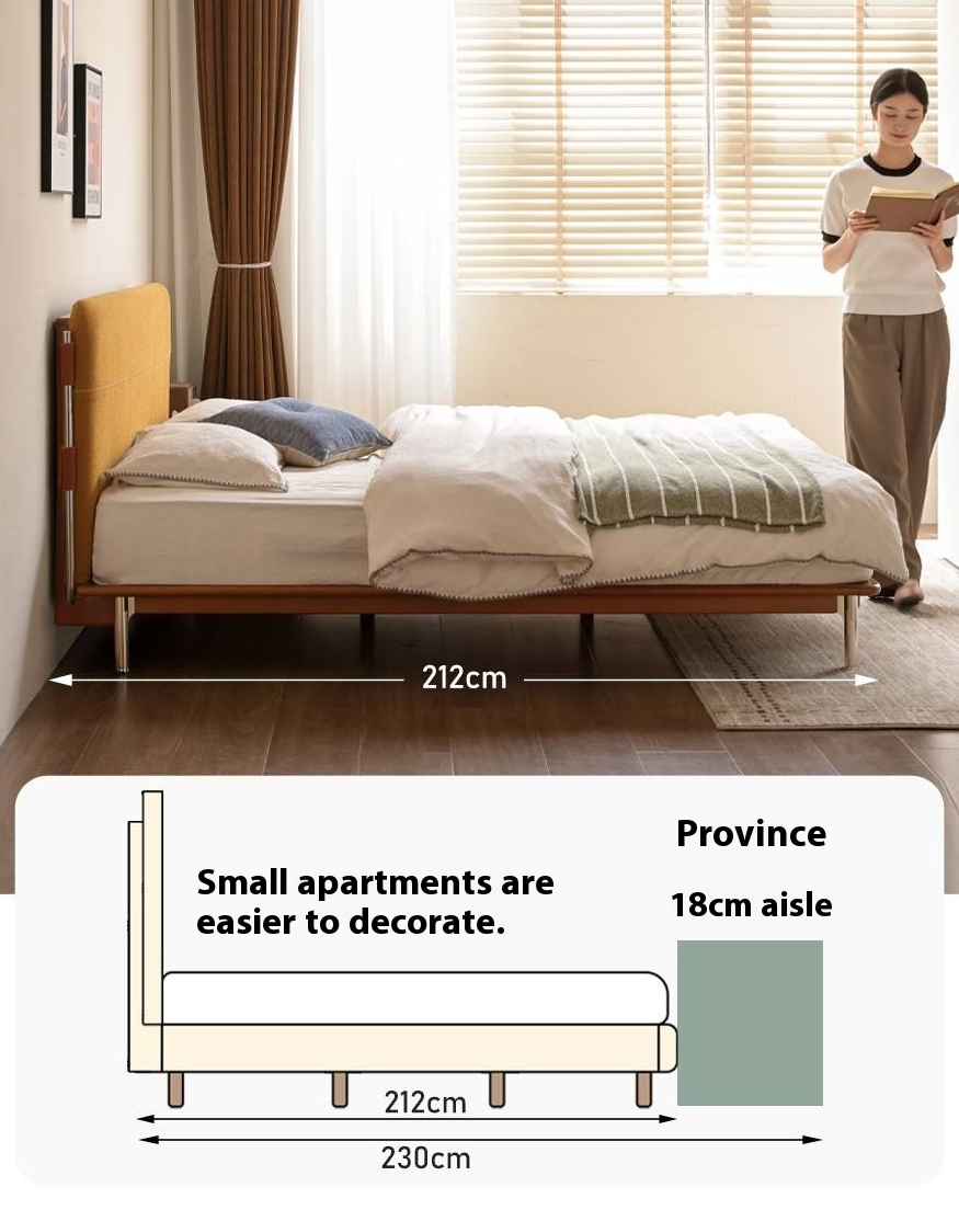 Poplar Solid Wood Soft Back Fabric Chenille Bed Bauhaus Style