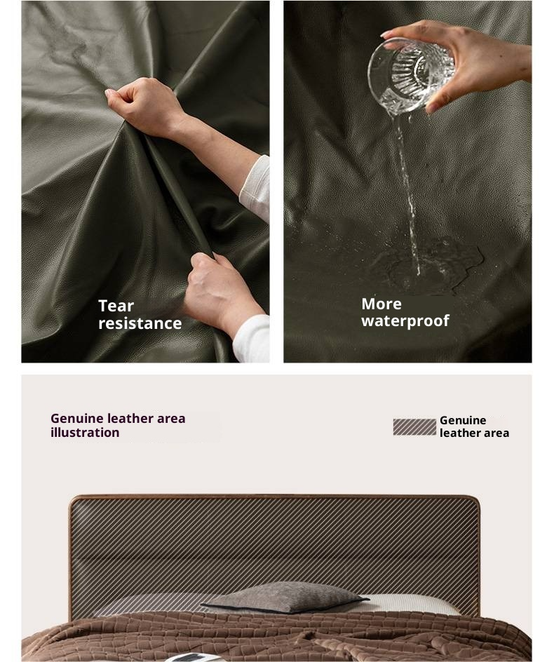 Black Walnut, Teak Solid Wood Luxury Genuine Leather Bed