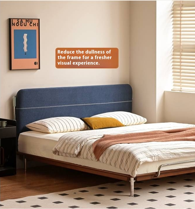 Poplar Solid Wood Soft Back Fabric Chenille Bed Bauhaus Style