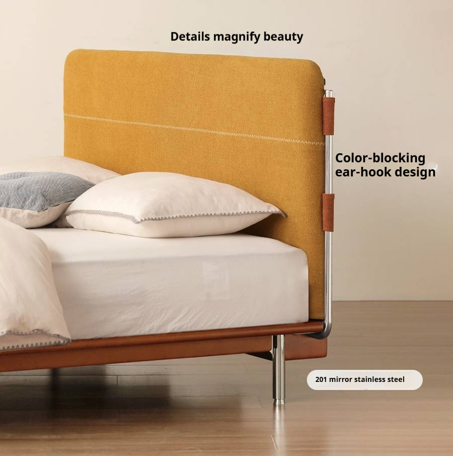 Poplar Solid Wood Soft Back Fabric Chenille Bed Bauhaus Style