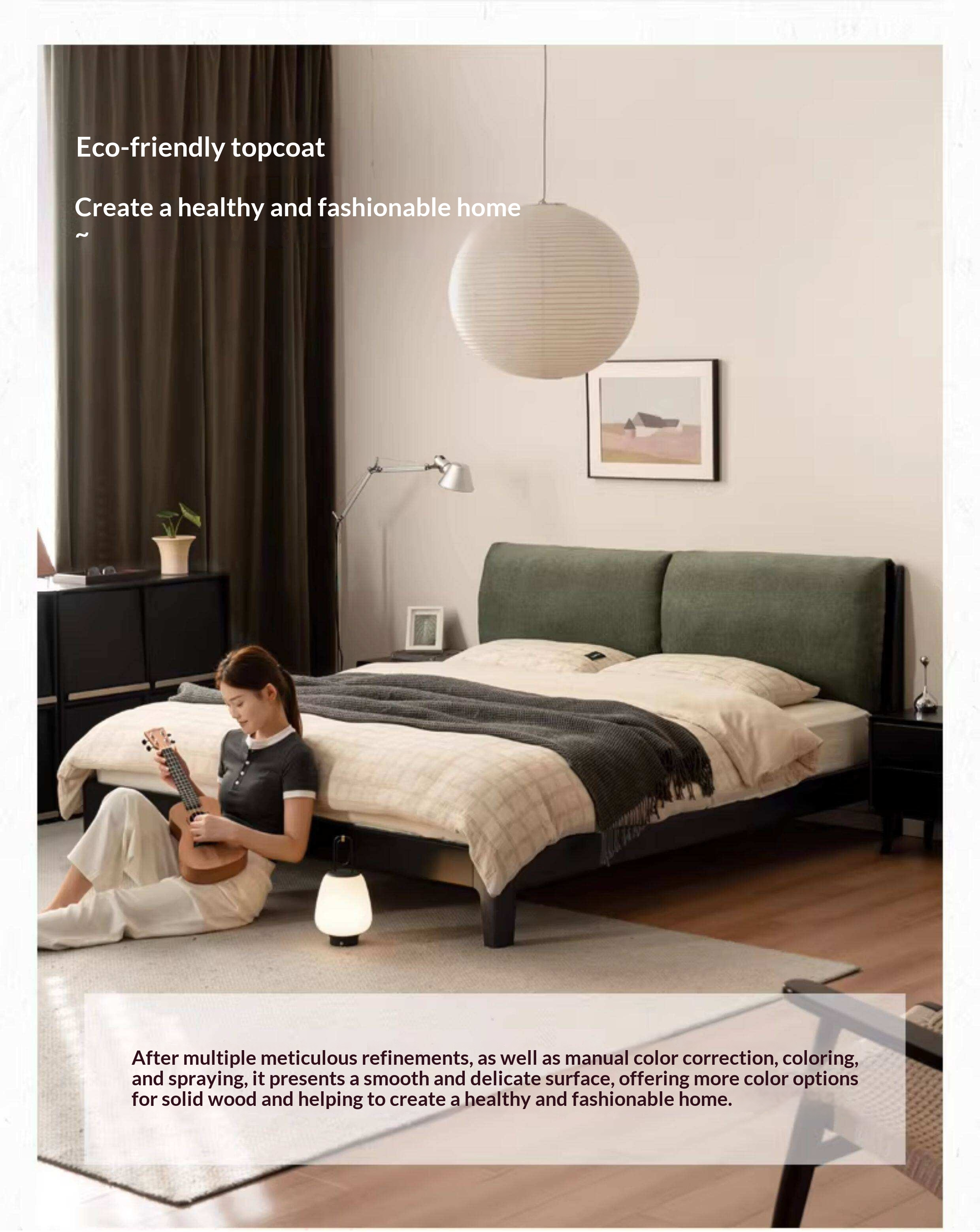 Rubberwood Solid Wood Genuine leather, Fabrics Simple Soft Double Bed