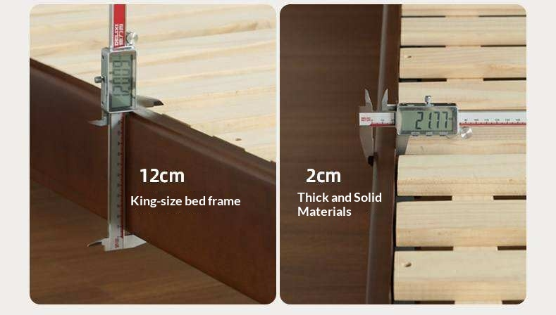 Poplar Solid Wood Mid Century Leather Bed with Padded Headboard