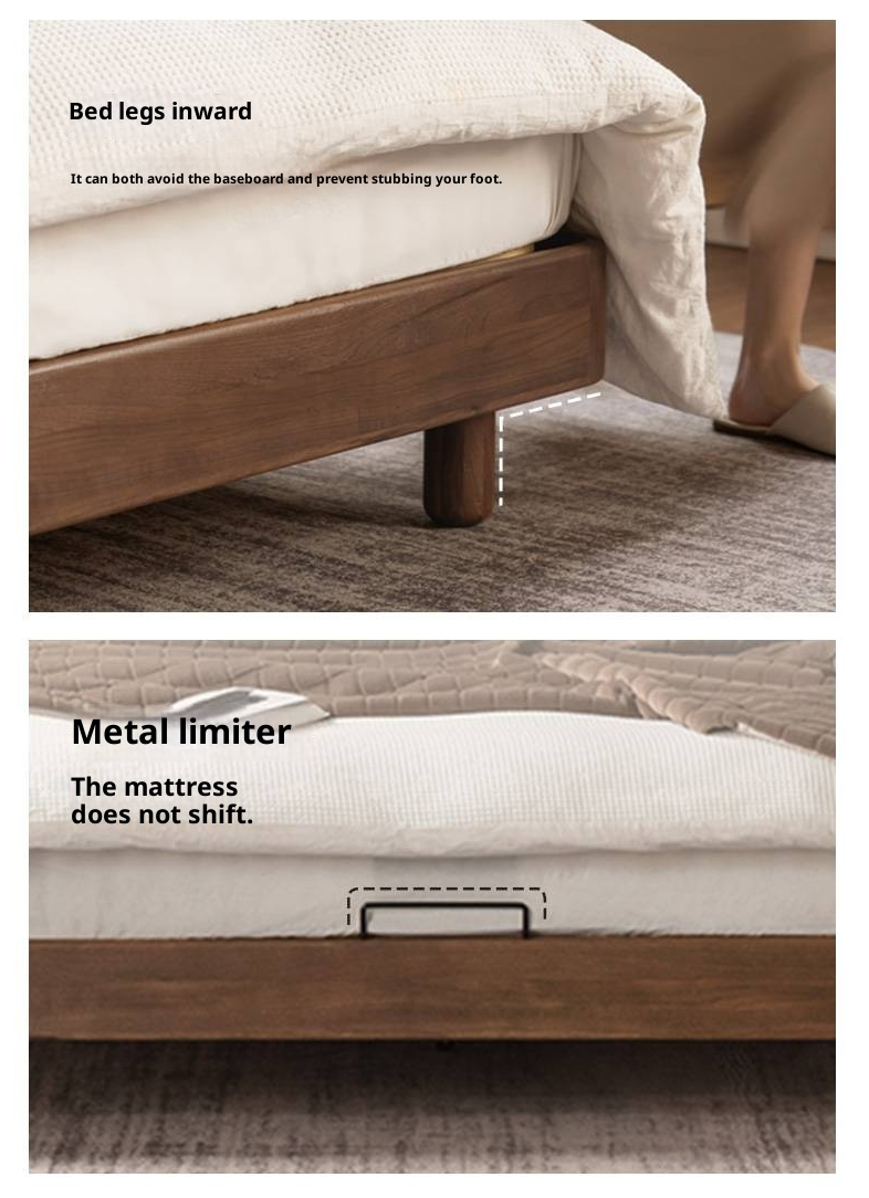 Black Walnut, Teak Solid Wood Luxury Genuine Leather Bed