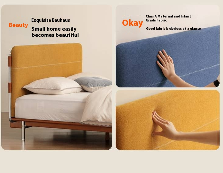 Poplar Solid Wood Soft Back Fabric Chenille Bed Bauhaus Style