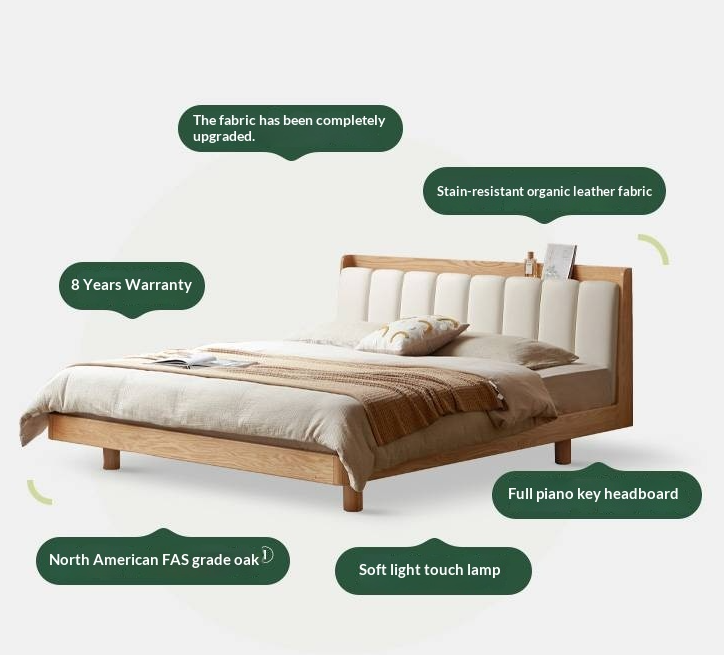 Oak Solid Wood Suspended Bed with Soft Backrest – Piano Key Design