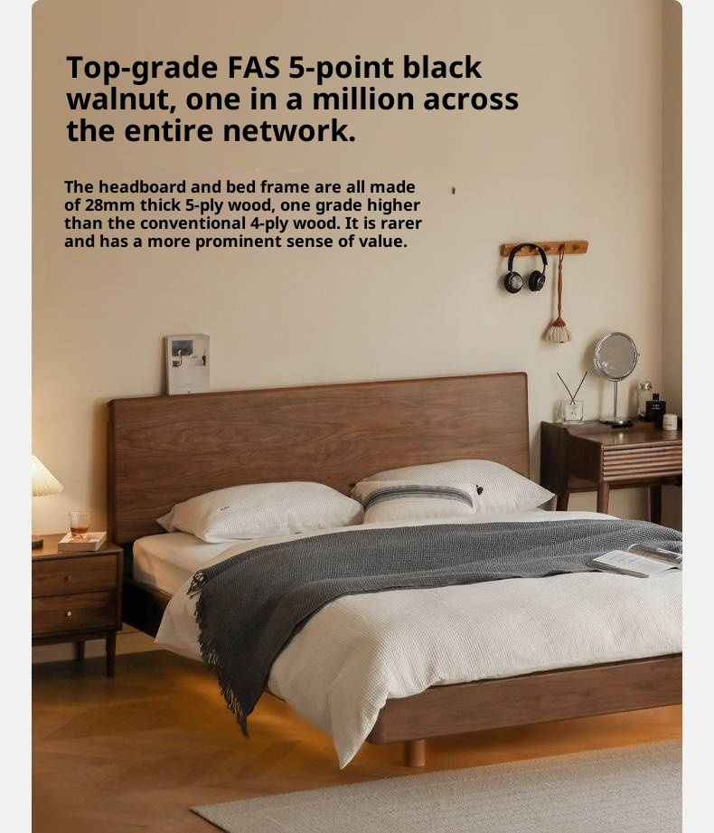 Black Walnut Solid Wood Suspended Modern Simple Bed