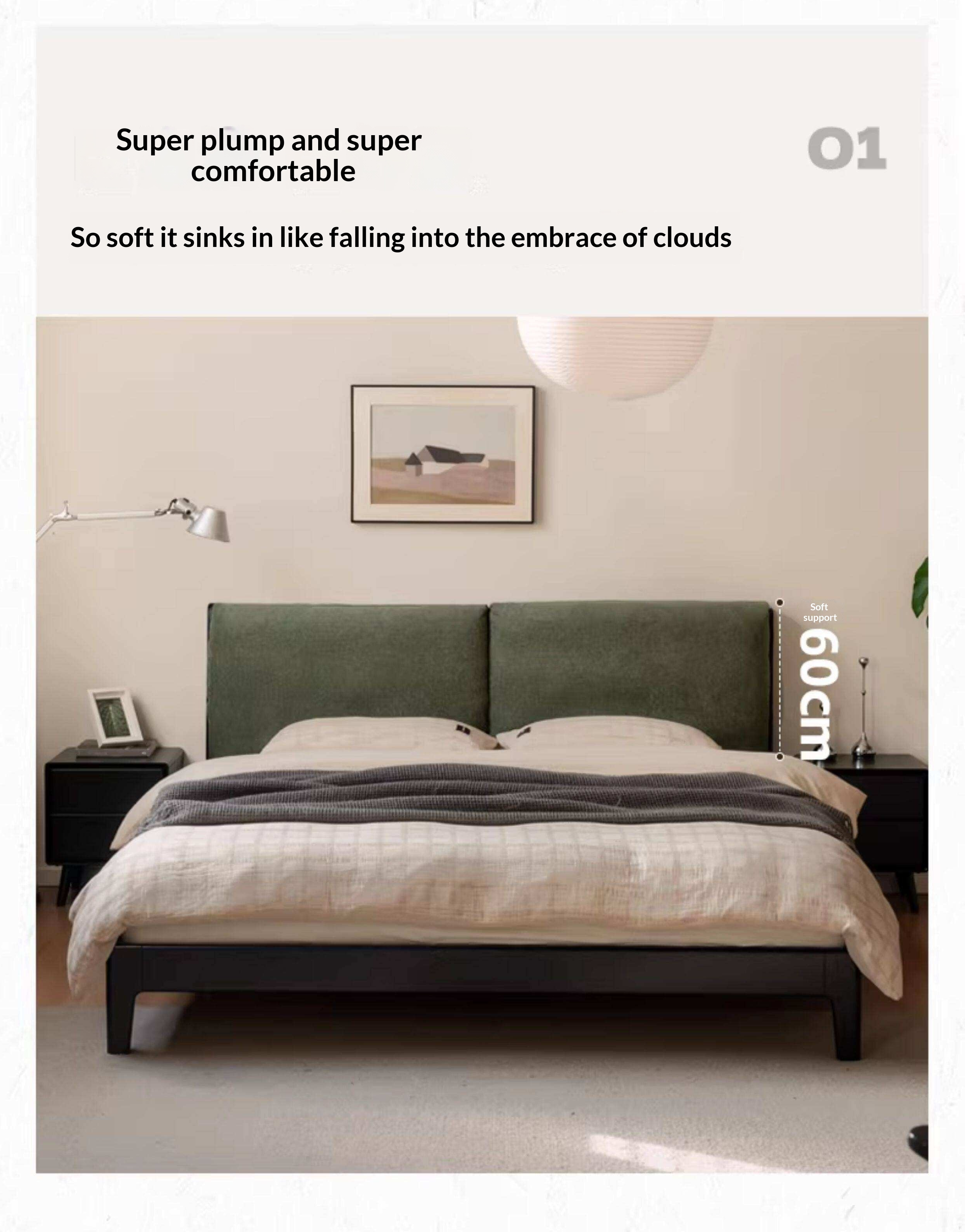Rubberwood Solid Wood Genuine leather, Fabrics Simple Soft Double Bed