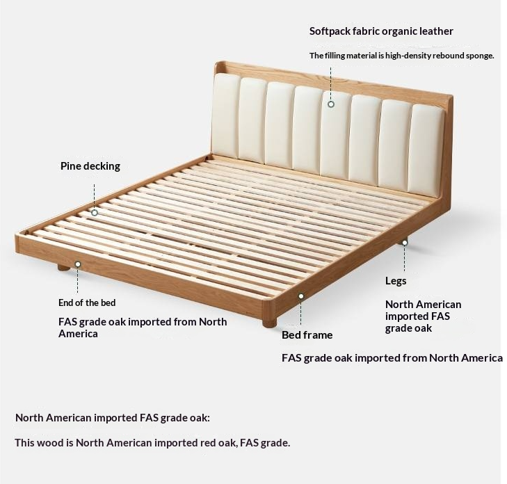 Oak Solid Wood Suspended Bed with Soft Backrest – Piano Key Design