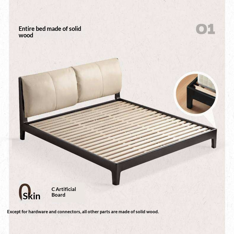Rubberwood Solid Wood Genuine leather, Fabrics Simple Soft Double Bed