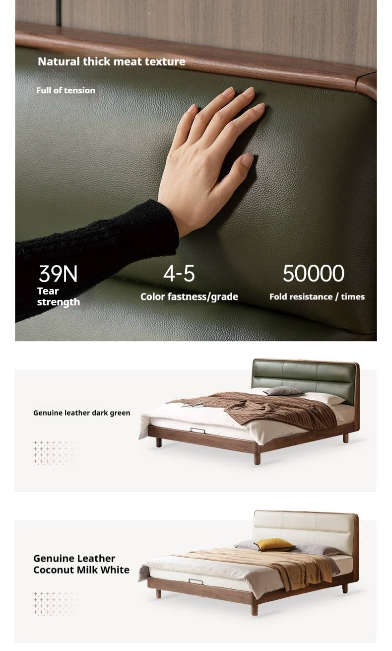 Black Walnut, Teak Solid Wood Luxury Genuine Leather Bed