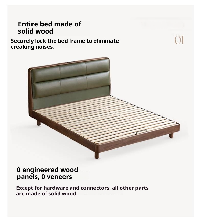 Black Walnut, Teak Solid Wood Luxury Genuine Leather Bed
