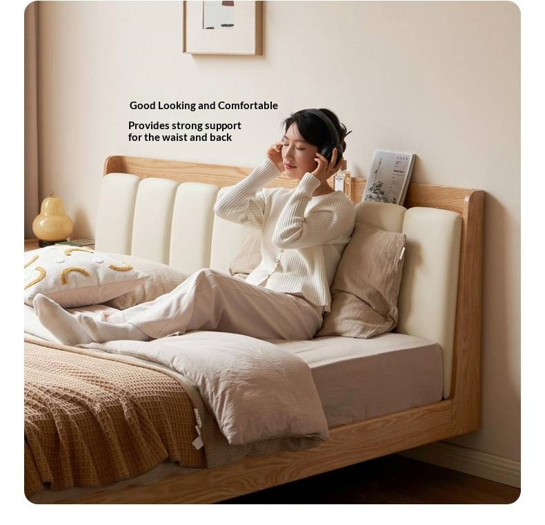 Oak Solid Wood Suspended Bed with Soft Backrest – Piano Key Design