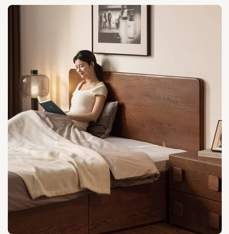 Oak Solid Wood Box Bed, Platform Box Bed, Headboard-Free Bed – Modern Minimalist Style