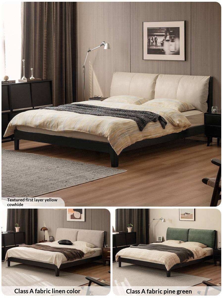 Rubberwood Solid Wood Genuine leather, Fabrics Simple Soft Double Bed