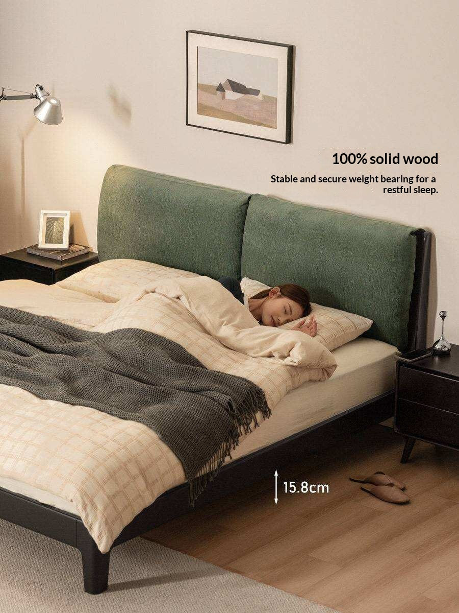 Rubberwood Solid Wood Genuine leather, Fabrics Simple Soft Double Bed