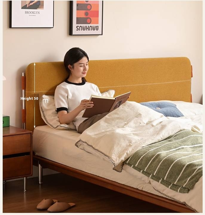 Poplar Solid Wood Soft Back Fabric Chenille Bed Bauhaus Style