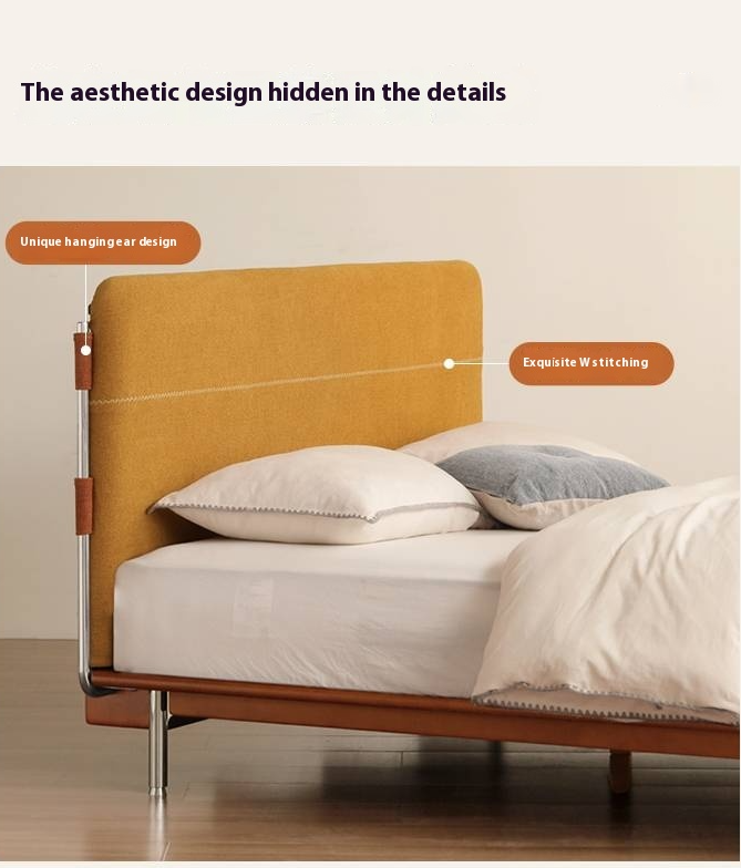 Poplar Solid Wood Soft Back Fabric Chenille Bed Bauhaus Style